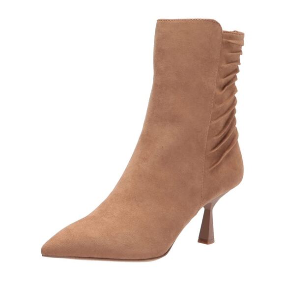 ZAC Zac Posen Tan Suede Nathan Camel Suede Ruched Pointed Toe Ankle Boot Size 6 - Picture 1 of 8
